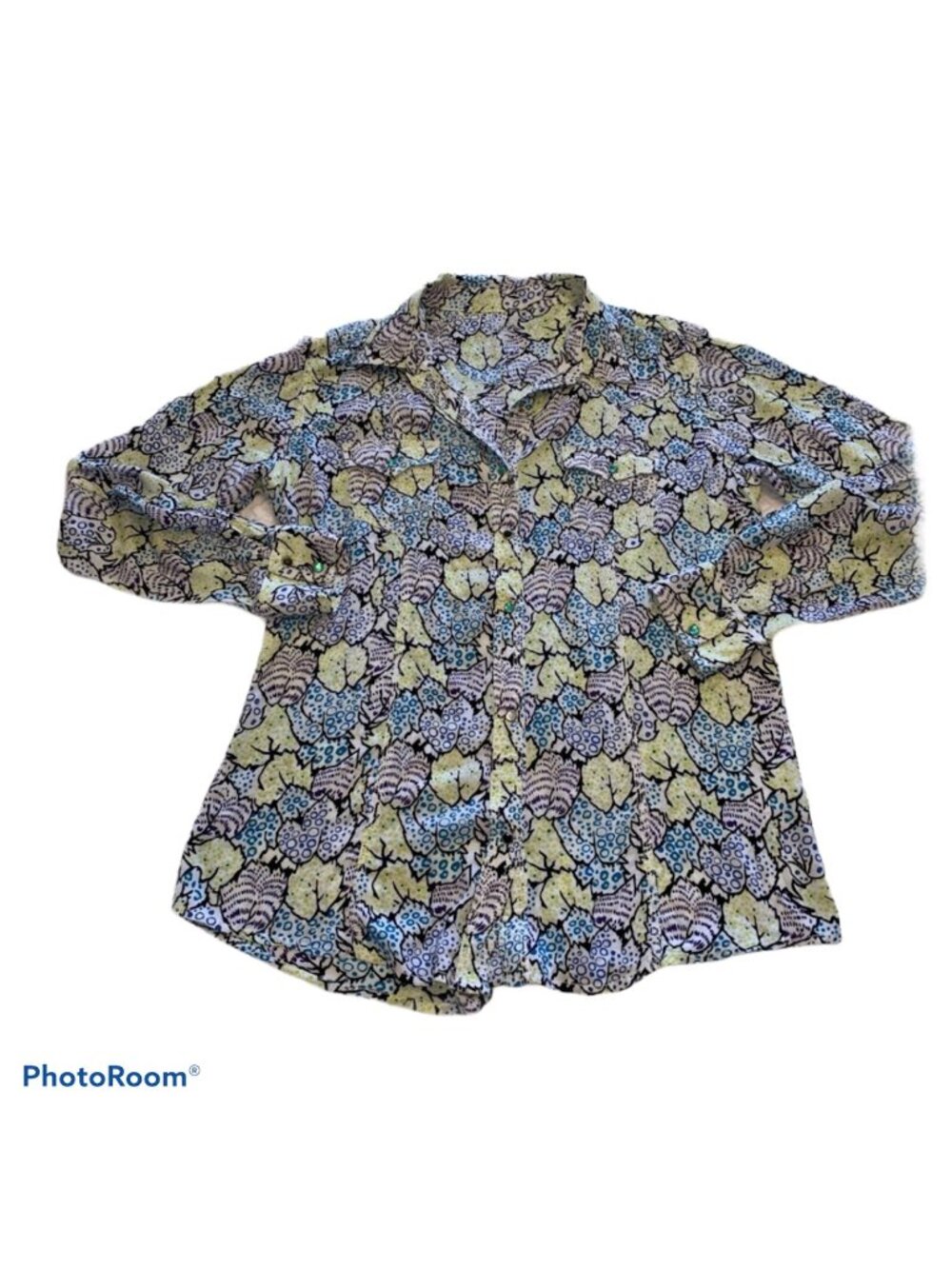 Rock Womens Long Sleeve Rhinestone Button Down Top Sz L large floral print
